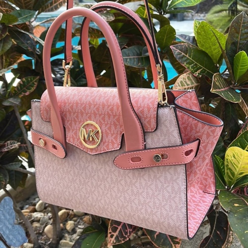 Michael Kors Carmen Medium Color-Block Logo Flap Satchel Sherbert - Picture 2 of 16